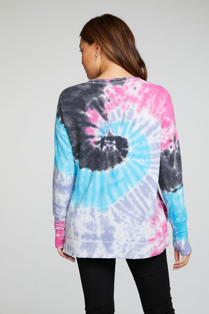 Chaser RPET BLISS KNIT LONG SLEEVE HI LO PULLOVER WITH THUMBHOLES IRIS TIE DYE - Eden Lifestyle