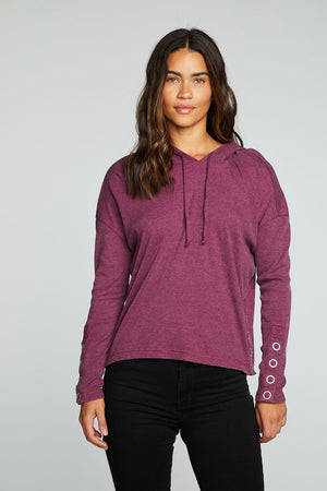 RPET VINTAGE RIB DROP SHOULDER SNAP DETAIL PULLOVER HOODIE - Eden Lifestyle