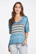 Chaser, Women - Tees,  Chaser - Silky Basics Short Sleeve V-Neck Boxy Hi Lo Tee - Ikat