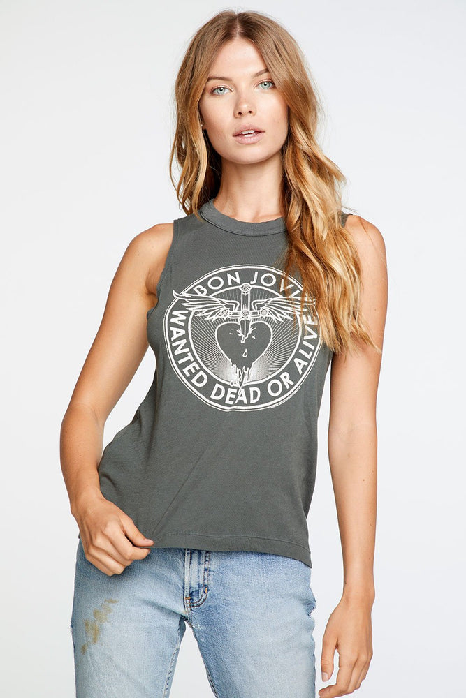 Chaser, Women - Tees,  Chaser BON JOVI - Wanted Dead or Alive Muscle Crop Tee