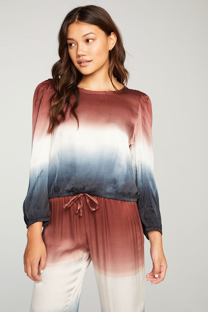 Chaser, Women - Shirts & Tops,  Chaser Stretch Silky Basics Cropped Shirred Puff Sleeve Blouse