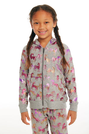 Chaser, Girl - Outerwear,  Chaser - Unicorn Rainbow Zip Up Hoodie