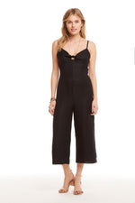 Chaser, Women - Rompers,  Chaser Beachy Linen Tie Front Smoched Cami Cropped Jumpsuit