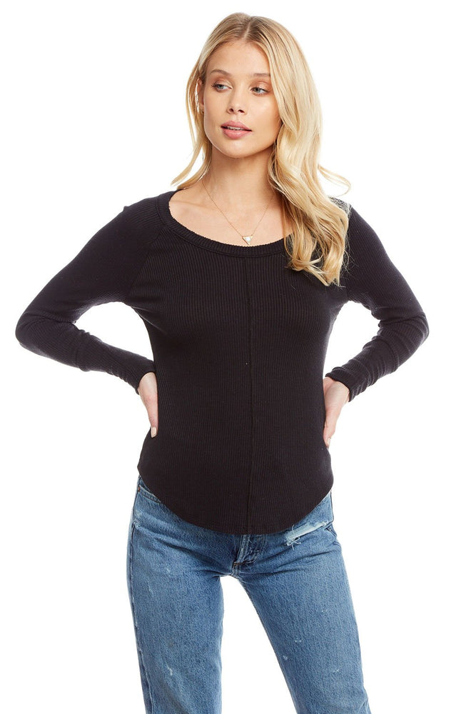 Chaser, Women - Shirts & Tops,  Chaser Cozy Rib Long Sleeve Seamed Shirttail Raglan Cuffed Tee