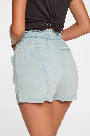 Chaser, Women - Shorts,  Chaser Heirloom Wovens Paperbag Waist Shorts In Powder Blue Cloud Wash