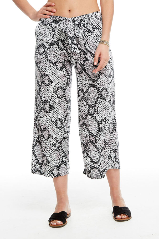 Chaser, Women - Denim,  Chaser Heirloom Wovens Tie Waist Culottes - Snake Print