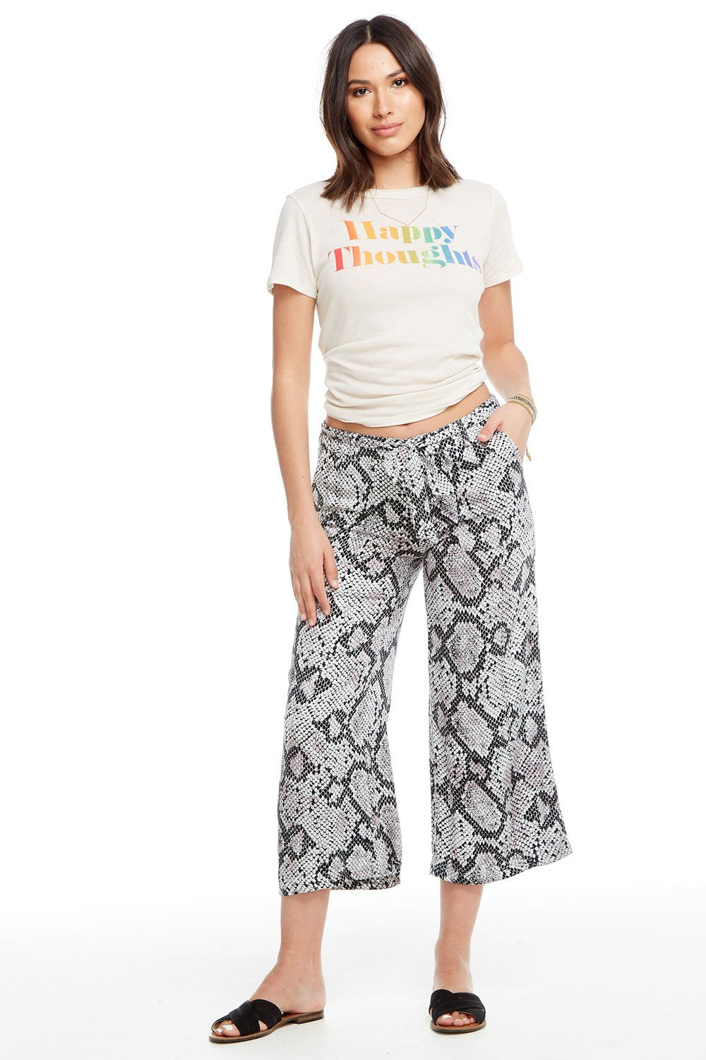 Chaser, Women - Denim,  Chaser Heirloom Wovens Tie Waist Culottes - Snake Print