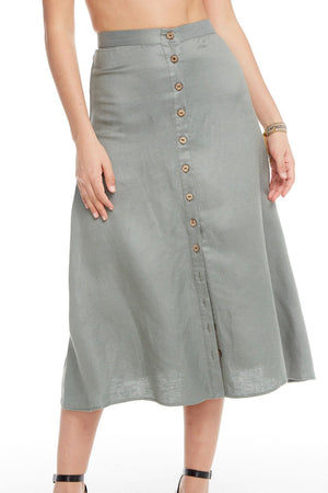 Chaser, Women - Skirts,  Chaser Linen Button Down A Line Midi Skirt - Scout