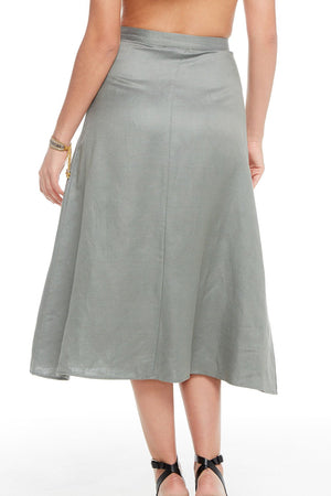Chaser, Women - Skirts,  Chaser Linen Button Down A Line Midi Skirt - Scout