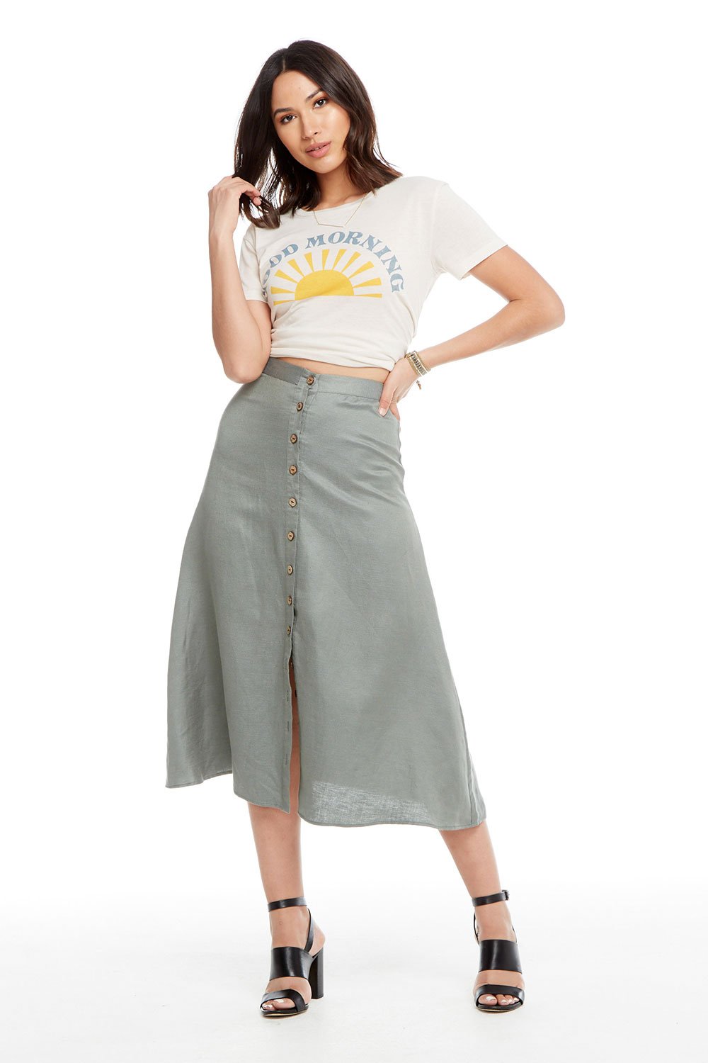 Chaser Linen Button Down A Line Midi Skirt - Scout – Eden Lifestyle