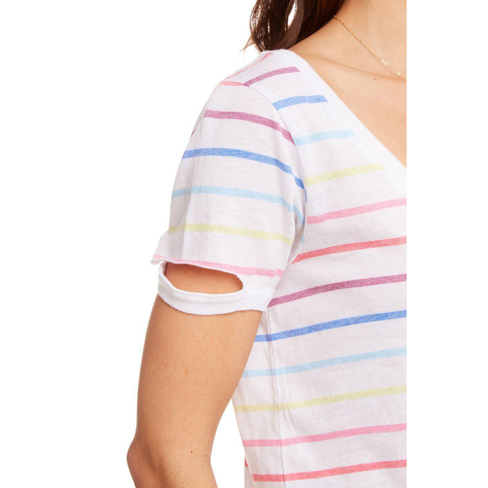 Chaser, Women - Shirts & Tops,  Chaser Vintage Jersey Shirttail Muscle w/ Yoke Rainbow Stripe