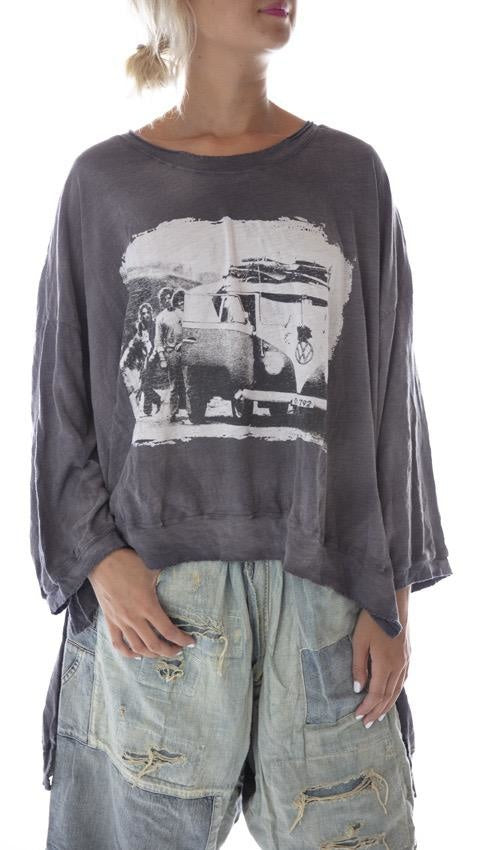 Magnolia Pearl, Magnolia Pearl,  Magnolia Pearl Cotton Jersey Oversized Hi Lo Baja Surf Francis Pullover T with Distressing and Fading