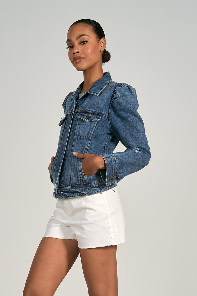 Denim Puff Sleeve Jacket - Eden Lifestyle