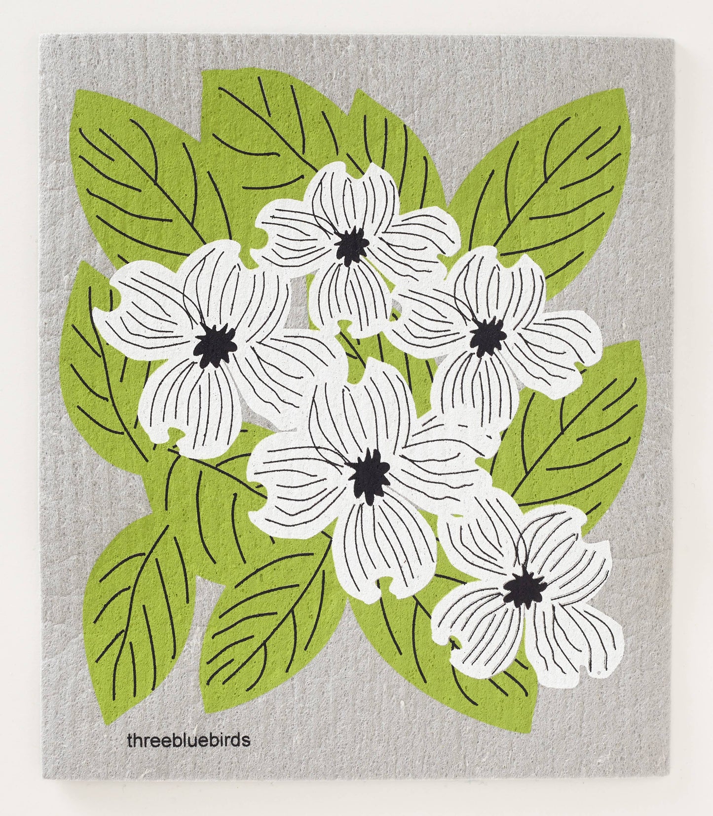 Dogwood on Grey Swedish Dishcloth - Eden Lifestyle