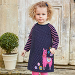 Jojo Maman Bebe, Baby Girl Apparel - Dresses,  Girls' Navy Spot Llama A-Line Dress