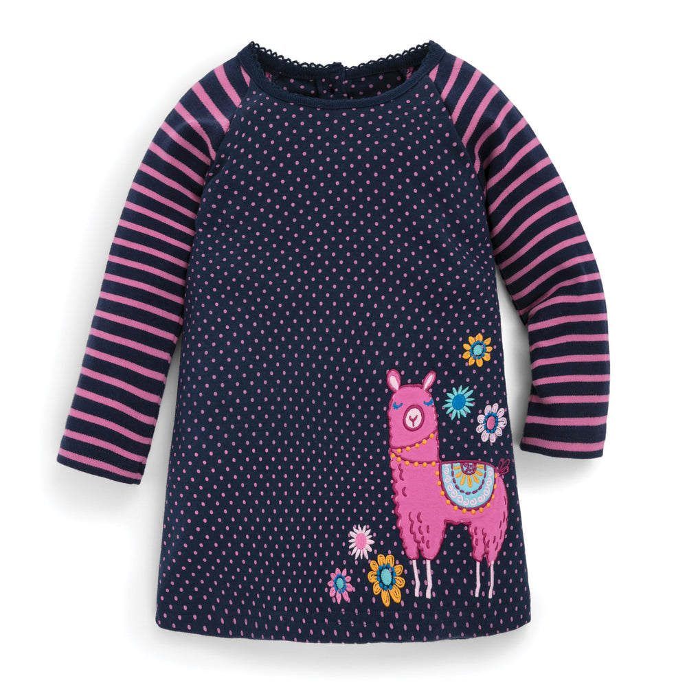 Jojo Maman Bebe, Baby Girl Apparel - Dresses,  Girls' Navy Spot Llama A-Line Dress