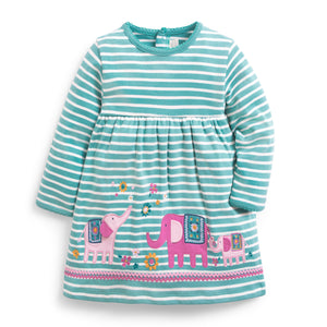 Jojo Maman Bebe, Baby Girl Apparel - Dresses,  Duck Egg Stripe Elephant Applique Dress
