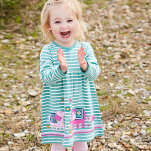 Jojo Maman Bebe, Baby Girl Apparel - Dresses,  Duck Egg Stripe Elephant Applique Dress