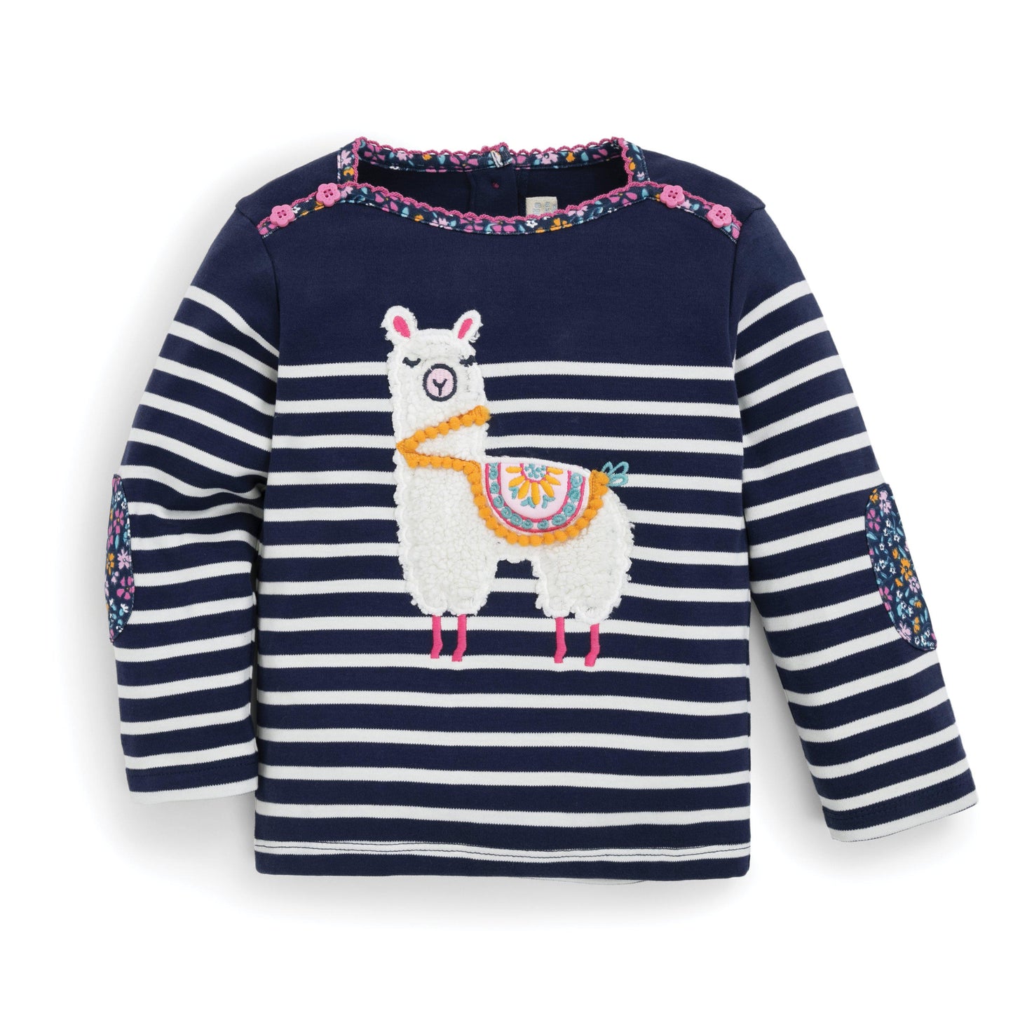 Jojo Maman Bebe, Baby Girl Apparel - Shirts & Tops,  Girls' Navy Striped Llama Breton Top