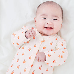 Jojo Maman Bebe, Baby Boy Apparel - One-Pieces,  Cream Pumpkin Print Baby Footie