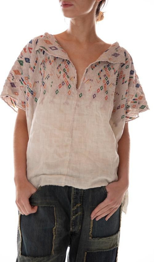 Magnolia Pearl, Magnolia Pearl,  Magnolia Pearl European Linen Embroidered Andi Cropped Poncho with Distressing European Linen Embroidered Andi Cropped Poncho with Distressing, Magnolia Pearl  Top 603