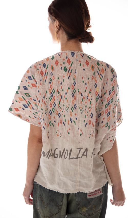 Magnolia Pearl, Magnolia Pearl,  Magnolia Pearl European Linen Embroidered Andi Cropped Poncho with Distressing European Linen Embroidered Andi Cropped Poncho with Distressing, Magnolia Pearl  Top 603