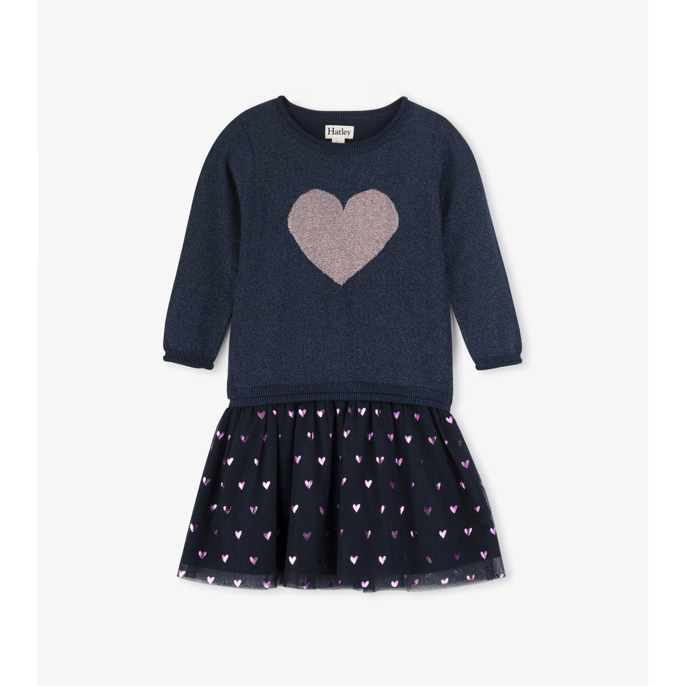 Hatley, Girl - Dresses,  Hatley Glitter Heart Drop Waist Dress