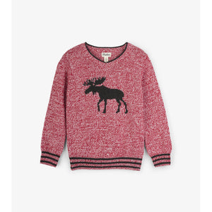 Hatley, Boy - Sweaters,  Hatley Moose on Red V-Neck Sweater