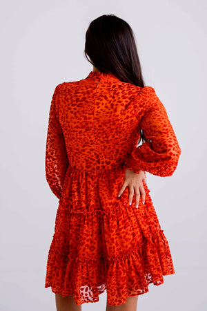 Karlie, Women - Dresses,  Red Leopard Burnout Tier Dress