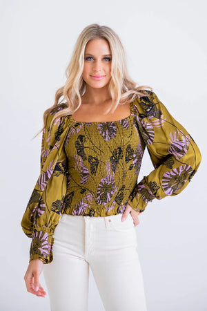 Floral Boho Smock Long Sleeve Top - Eden Lifestyle