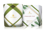 Thymes Frasier Fir Medium Frosted Plaid Candle 10 oz. - Eden Lifestyle