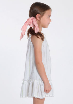 Bella Dahl, Girl - Dresses,  Frayed Ruffle Sundress in White Shimmer Stripe