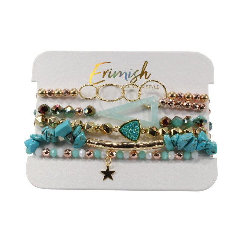 Erimish, Accessories - Jewelry,  Teal Fruit Loops Bracelet Stack