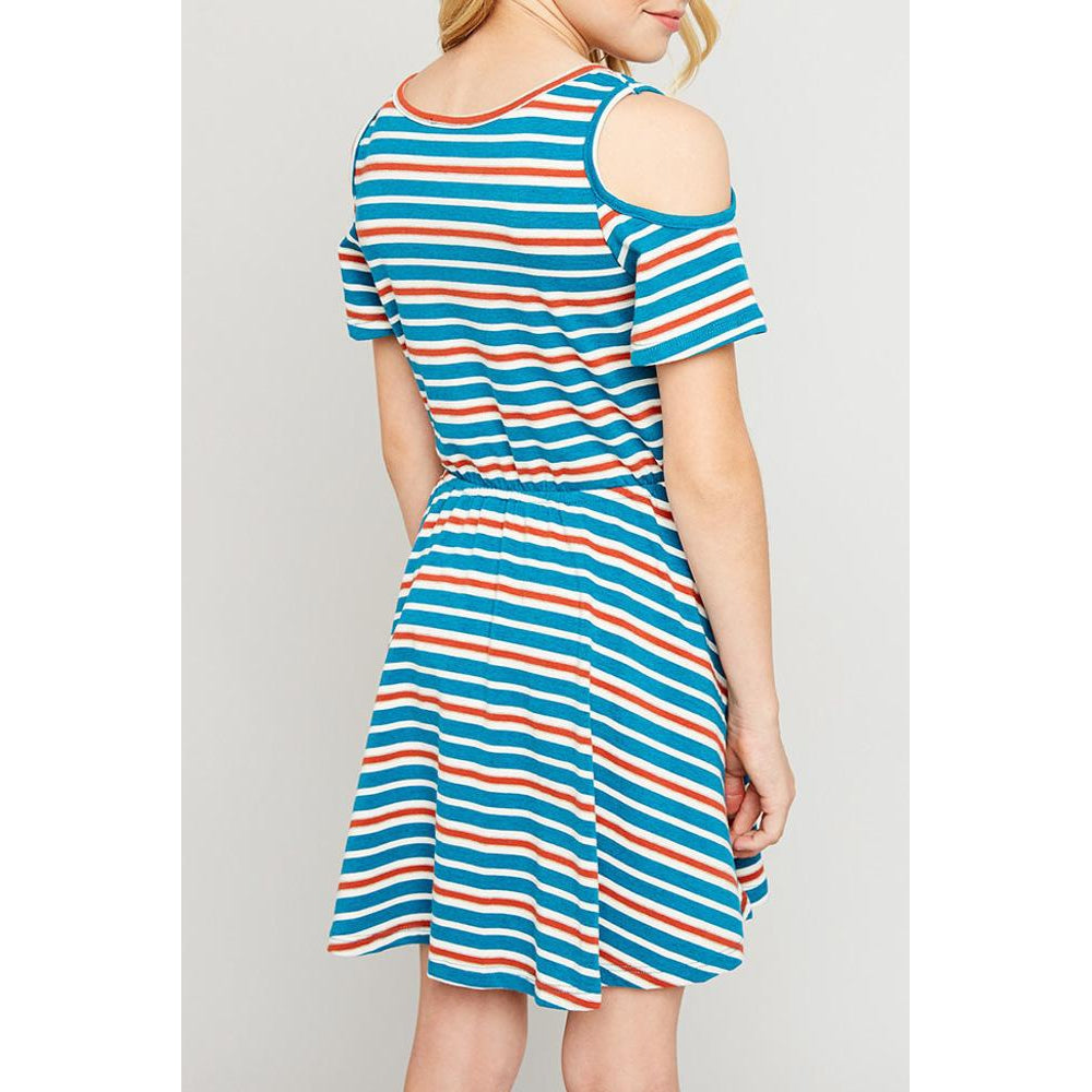 Hayden LA, Girl - Dresses,  Cold Shoulder Fun Stripes Dress