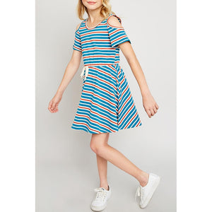 Hayden LA, Girl - Dresses,  Cold Shoulder Fun Stripes Dress