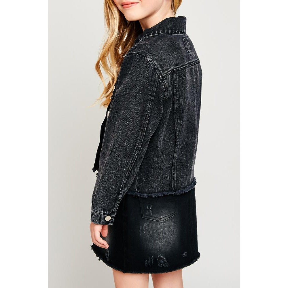 Hayden LA, Girl - Outerwear,  Black Denim Button Down Jacket