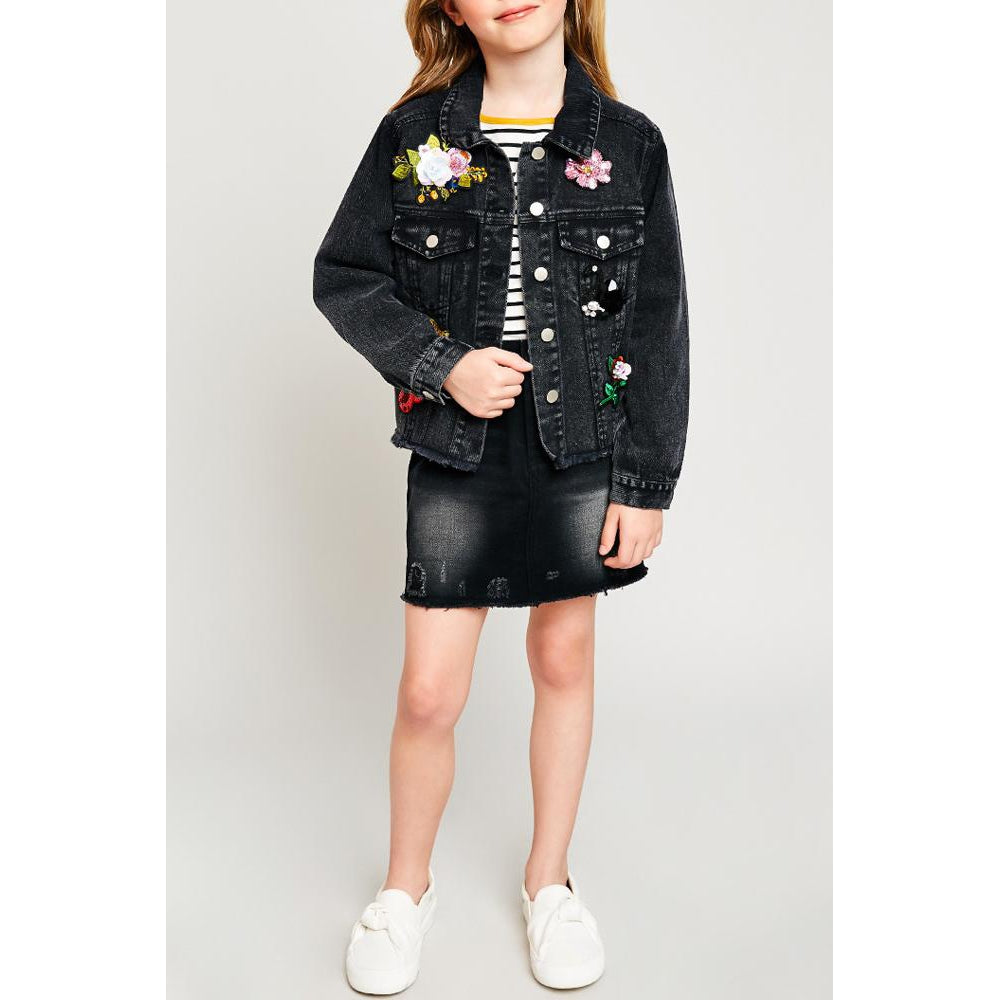 Hayden LA, Girl - Outerwear,  Black Denim Button Down Jacket