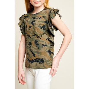 Hayden LA, Girl - Shirts & Tops,  Camo Ruffles
