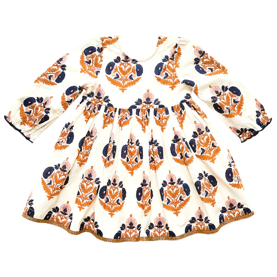 Girls Amma Dress - Navy Gold Flower - Eden Lifestyle