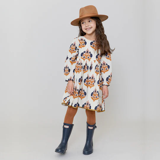 Girls Amma Dress - Navy Gold Flower - Eden Lifestyle
