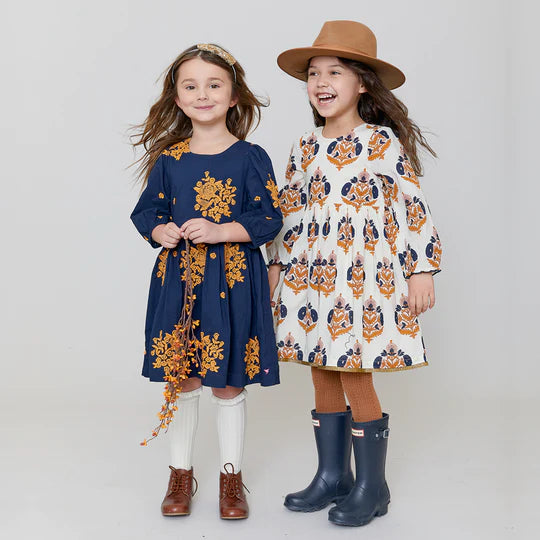 Girls Brooke Dress - Navy Embroidery - Eden Lifestyle