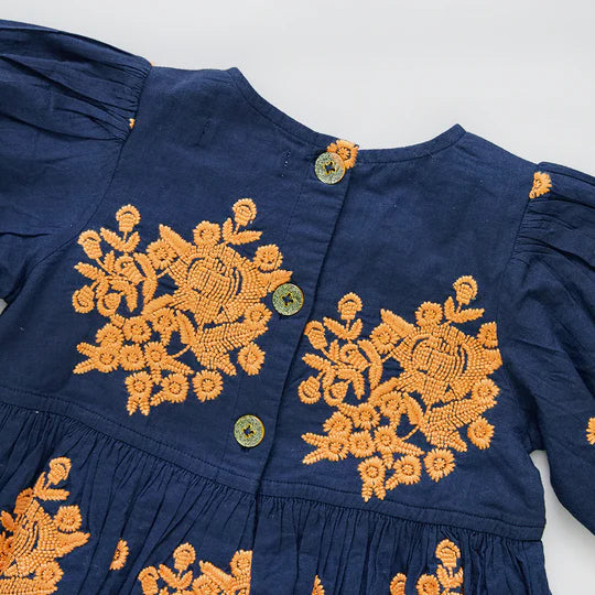 Girls Brooke Dress - Navy Embroidery - Eden Lifestyle