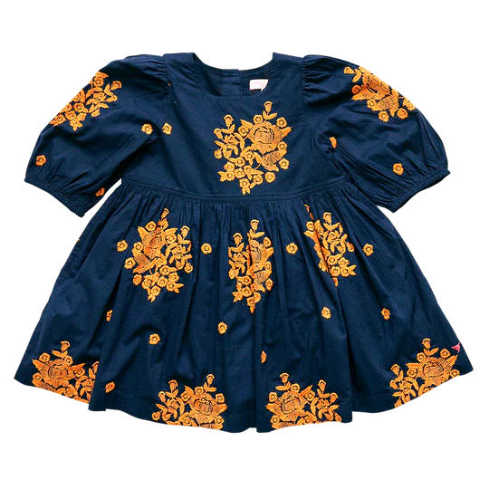 Girls Brooke Dress - Navy Embroidery - Eden Lifestyle