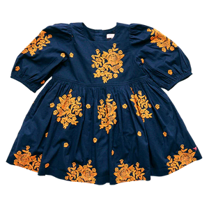 Girls Brooke Dress - Navy Embroidery - Eden Lifestyle