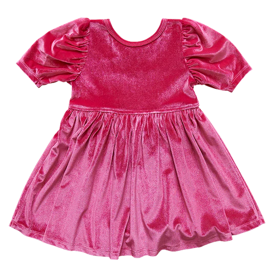 Girls Laurie Dress - Berry Velour - Eden Lifestyle