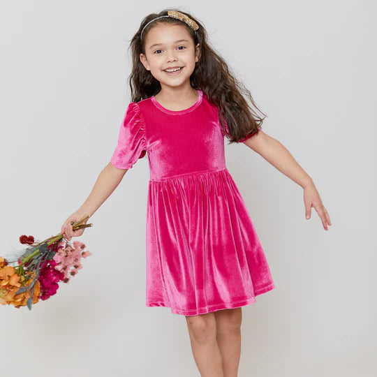 Girls Laurie Dress - Berry Velour - Eden Lifestyle