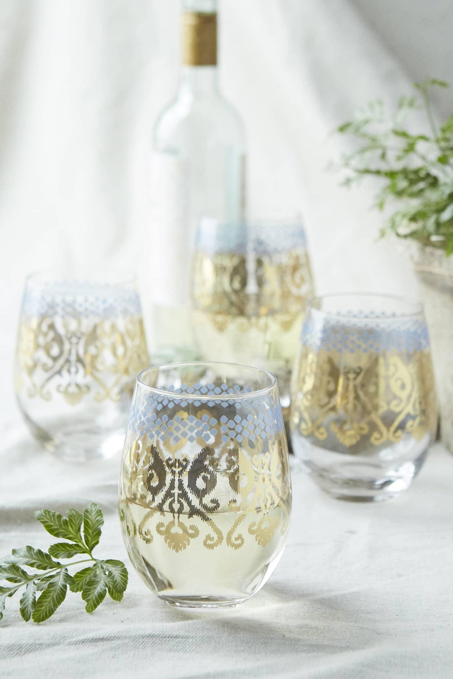 Golden Ikat Stemless Wine Glass - Eden Lifestyle