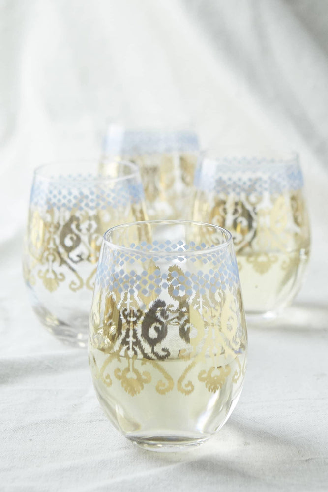 Golden Ikat Stemless Wine Glass - Eden Lifestyle