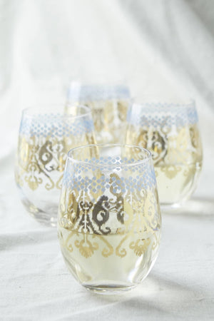 Golden Ikat Stemless Wine Glass - Eden Lifestyle