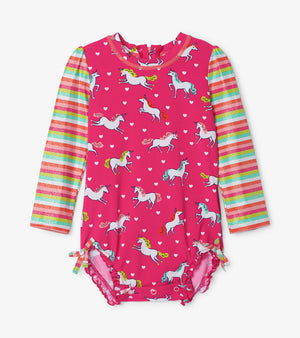 Hatley, Baby Girl Apparel - Swimwear,  Hatley Prancing Unicorns Rashguard Swimsuit